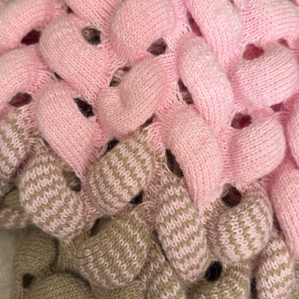 Chunky Knit Pink and Beige long cardigan